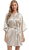 Vlazom Kimono Robe Damen Morgenmantel Kurzer Satin Bademantel Mit Gürtel...