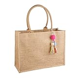 FITDON Jute Tasche Shopper Damen, Groß Jutebeutel Strandtasche Faltbare...