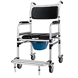ENDBAG Toilet Chair for Seniors with Wheels, Height Adjustable, Shower...