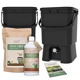 Bokashi Eimer Starterset - Japanisches Design - 2 Eimer (schwarz) + Bokashi...