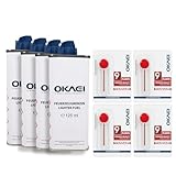 OKAEI Feuerzeugbenzin Set 4×125 ml + 4×9 Feuersteine - Vorratspack für...