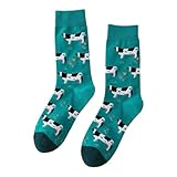 Dunkelgrüne Socken mit Kuh Motiv Lustige Verrückte Socken für Männer...