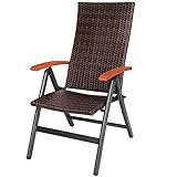 tectake® Alu Polyrattan Gartenstuhl, klappbarer Sessel mit 6-Fach...