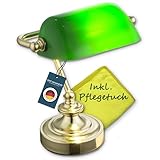 bmf-versand Bankerlampe Grün Messing - Schreibtischlampe Retro mit Grünen...