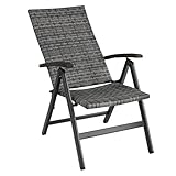 tectake® Alu Polyrattan Gartenstuhl, klappbarer Sessel mit 6-Fach...