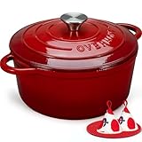 Overmont Schmortopf Gusseisen Topf 26cm - Emaille Bräter mit Deckel...