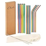 Chali® Edelstahl Strohhalme 12er Set (8x ø6mm, 4x ø12mm), bunte...