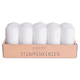pajoma® Stumpenkerzen Weiß - 10 Stück | Ø 4 x 9 cm | Brenndauer: ca. 9...