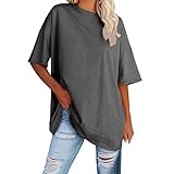 Damen Oversize T Shirt Rundhals Kurzärmeliges Tops Casual Lockere Basic...