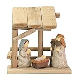 BAHJKASD Christus-Krippenstatue, Baby-Krippe mit Haus-Ornament für...