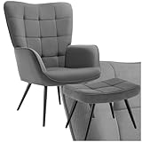 tectake® Skandinavischer Stil Ohrensessel, Sessel Hygge mit Hocker, Sessel...