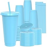 OZMOJOO 710 ml (24 Floz) Kunststoffbecher mit Deckel und Strohhalm (24...