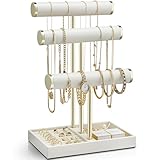 VLANDO Schmuck Organizer 3 Etagen Schmuckständer Gold, Lederner...