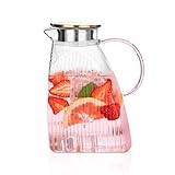 Große 1,8L Glas-Karaffe rosa Griff - Hochwertige Borosilikat-Karaffemit...