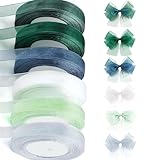 6 Rollen Schleifenband, Geschenkband Grün Weiß Blau Grau, Transparentes...