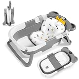 Faltbar Baby Badewanne, Babybadewanne mit Stützkissen Sitzmatte, Baby...
