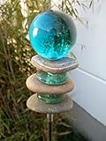 Zen Man Gartenstecker Beetstecker mit Glaskugel Stein Gartenfigure...