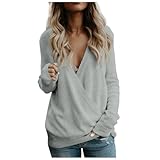 Damen Pullover Herbst, Damen Wickelpullover Mit V-Ausschnitt 2024 Langarm...