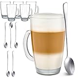 Cosumy 6 Latte Macchiato Gläser mit Henkel und Löffel - 300ml - Hält...