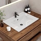 HOROW Einbau-Waschbecken Eckig, Keramik Waschbecken 60 cm Breit- Weiße...