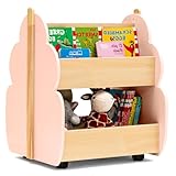 COSTWAY Kinder Bücherregal auf Rollen, 2 Ebenen Spielzeugregal aus Holz,...