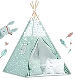 Nukido Tipi Zelt für Kinder Teepee Girlande Kissen - Zelt - Kinderzelt -...