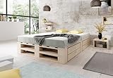 Lermowood Palettenbett M2 aus Holz 180 x 200 cm Natur mit Lattenrost und 2...