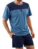 Bresdk Schlafanzug Herren Baumwolle Pyjama Set Rundhalsausschnitt Oberteil...