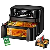 Heißluftfritteuse 2 Kammern | 12L Airfryer Doppelkammer Einkammer...
