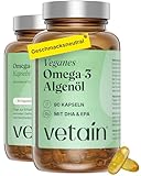 VETAIN Omega 3 Vegan - 963 mg Algenöl pro Tagesdosis: 300 mg DHA + 150 mg...