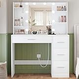 TEENFON Schminktisch mit Spiegel und Beleuchtung, Make-up Schminktische mit...
