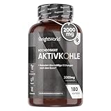 Aktivkohle Kapseln - 2000mg pro Tag - 180 vegane Kapseln - Für Blähungen...