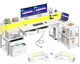 Coleshome Schreibtisch L Form mit Schubladen, 195x100cm Gaming Tisch mit...
