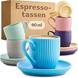 Cosumy Espressotassen Bunt mit Untertassen 6er Set Pastell - 90ml -...
