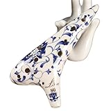 Okarina Keramik-Okarina, 12-Loch, Celadon-farbene Glasur, Blumenmuster,...