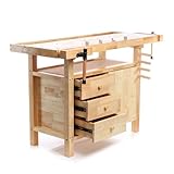 Wiltec Hobelbank 126 x 50 x 84 cm aus Holz, Werkbank bis 150 kg, Werktisch...