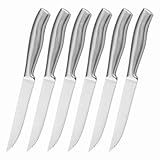 Steakmesser Set, 6-teilig, Edelstahl, Extra Scharfe Klinge, Gezahnte...