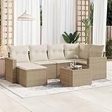 Woonisher 7-TLG. Garten-Sofagarnitur mit Kissen Beige Poly Rattan