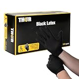 THOR Latexhandschuhe (L), 100 Stück – Einmalhandschuhe Schwarz,...