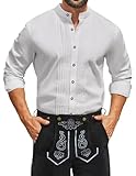 COOFANDY Trachtenhemd Herren Weiß Langarm Oktoberfest Hemd mit Stehkragen...