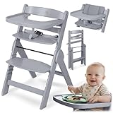 Nukido Hochstuhl Baby Holz Kinder ab 6 Monaten - Verstellbar Klappbar -...