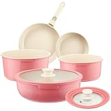 Keramik-Topf- und Pfannenset, antihaftbeschichtet, Rosa, 8-teiliges...