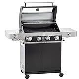 RÖSLE Gasgrill BBQ-Station VIDERO G4-S Schwarz, Grill mit 4...