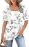 WNEEDU Tshirt Damen Sommer Bluse Kurzarm Quadratischem Ausschnitt Oberteile...