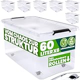 Deuba® Aufbewahrungsboxen 6 x 60l mit Deckel und Rollen, stapelbar,...