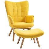 HOMCOM Sessel mit Hocker, Ohrensessel mit Hoher Rückenlehne, Holzbeine,...