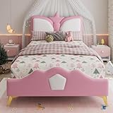 Soweiz Polsterbett 90x200cm, Einzelbett Kinderbett Kopfteil mit Kronenform,...