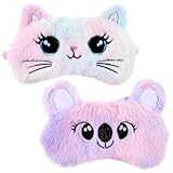 2 Stück Schlafmaske Kinder, Weiche Plüsch Augenmaske Bunt Niedlich Katze...