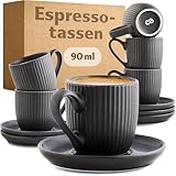 Cosumy Espressotassen Schwarz Matt mit Untertassen 6er Set - 90ml -...