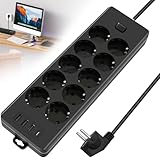 10-Fach Mehrfachsteckdose 2m PD 20W 2 USB-C Ports und 2 USB-A Ports...